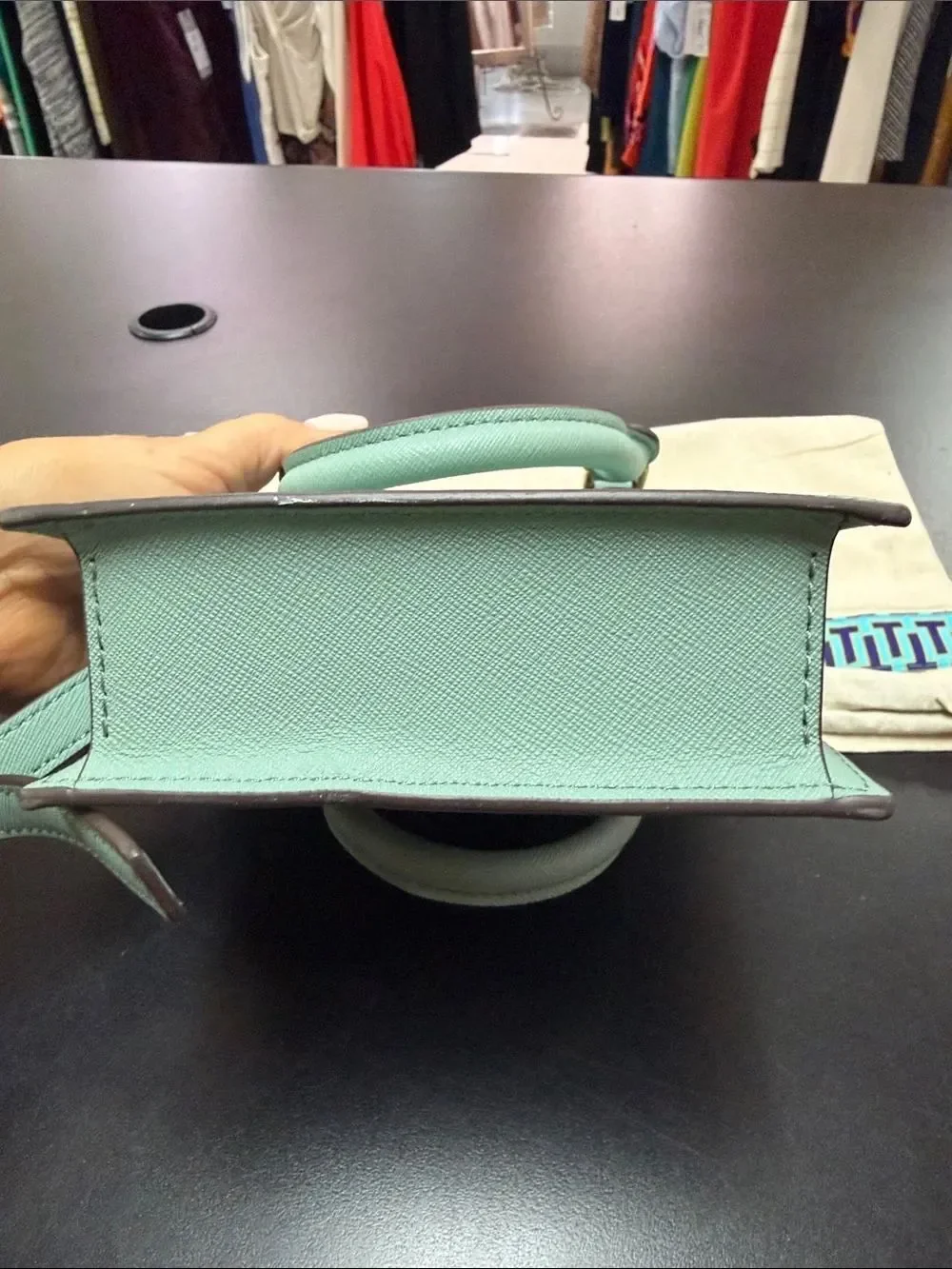 Tory Burch Mint Green Leather Mini Crossbody with Gold Hardware